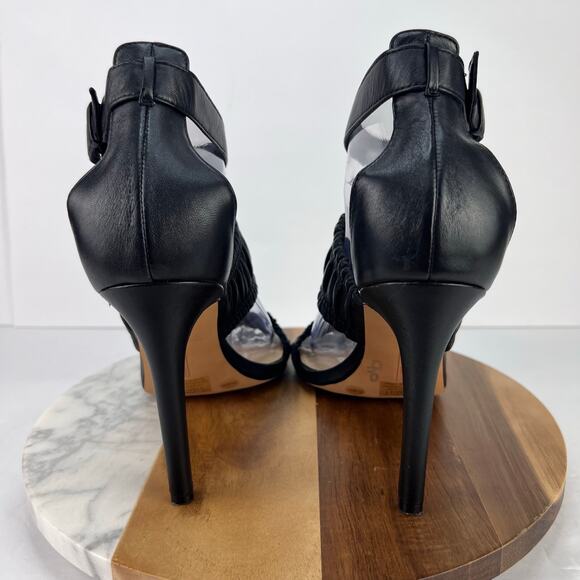 VINCE CAMUTO Leather KANITTA Black Ankle Strap Open Toes Stiletto Heels Size 9.5 - Picture 7 of 11